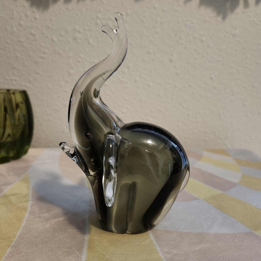 Elegant Glass Elephant Figurine - Black and Gray S P I Home - Picture 3 of 8